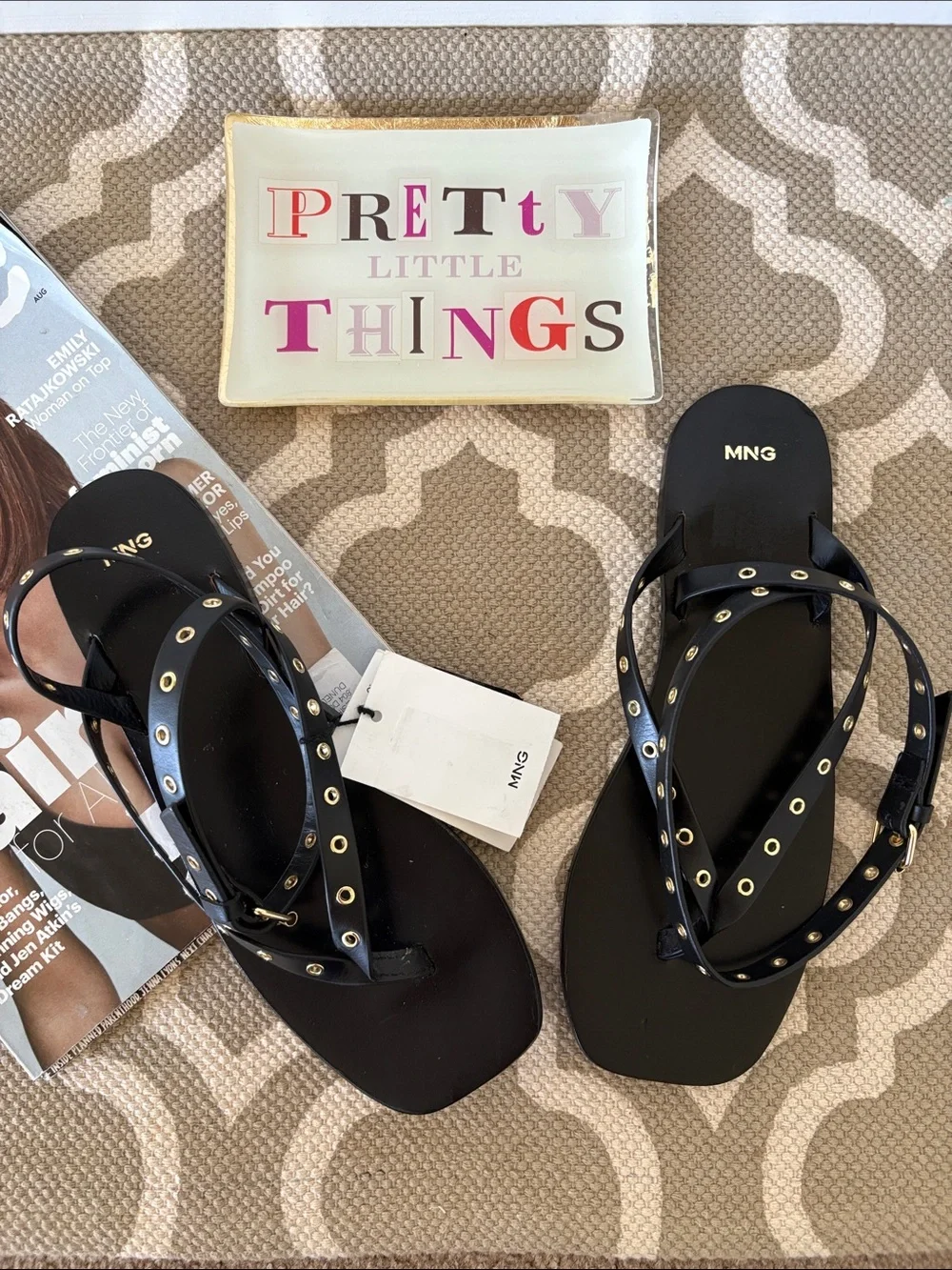 MNG Mango black, studded sandals; size (39) U.S. 8.5; NWT